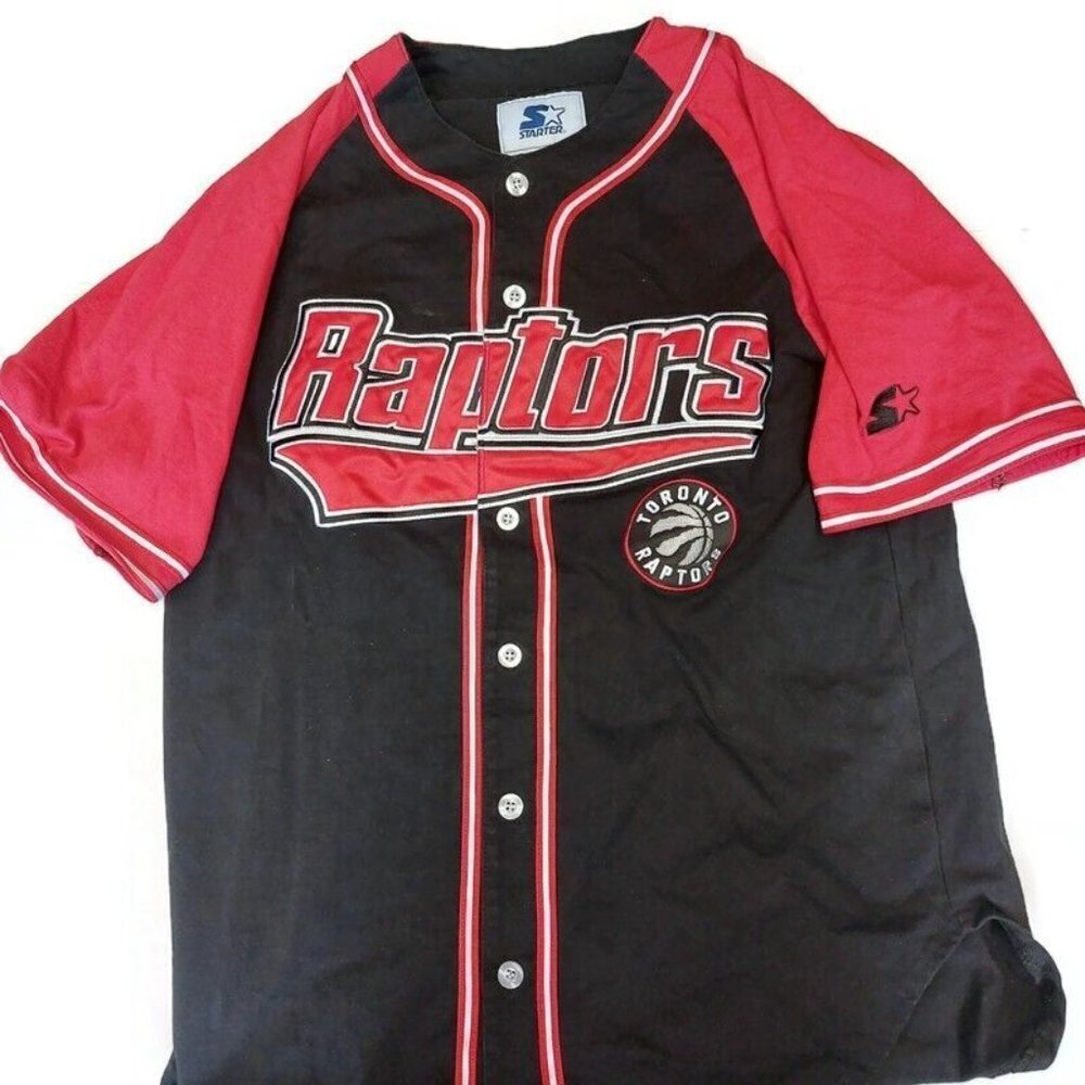 Vintage Starter Toronto Raptors Buttom Up Baseball Jersey Mens Size Large Black